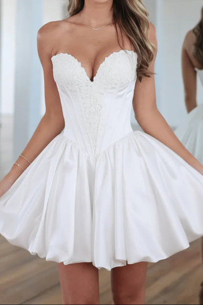 Strapless Corset Lace Applique Satin Mini Dress