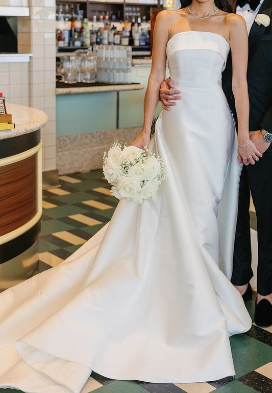 Strapless Satin Column Wedding Dress with Overskirt