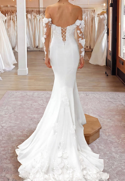 3D Floral Mermaid Wedding Dress with Train