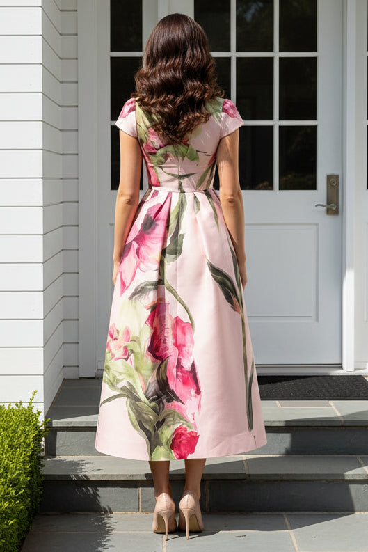 Elegant Floral V-Neck A-Line Midi Dress