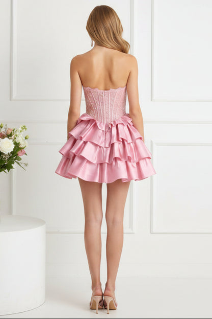 Strapless Corset Tiered Ruffle Mini Dress