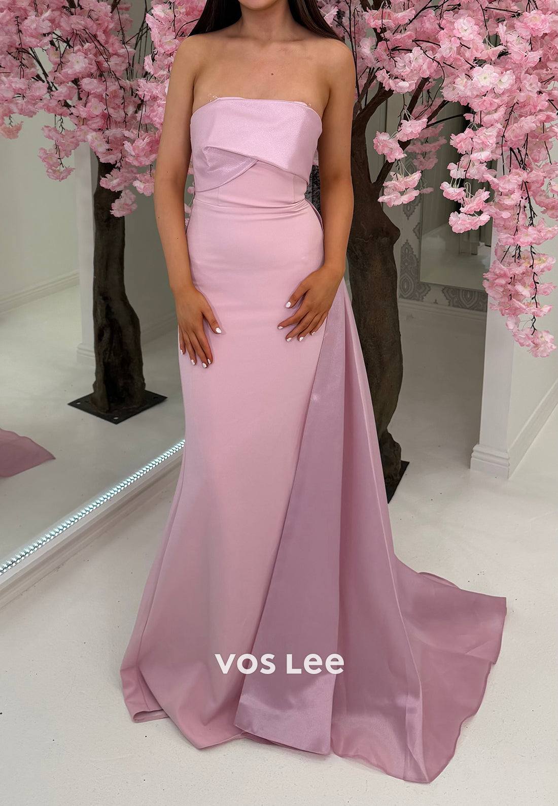 Strapless Evening Gown with Contrast Side Drape