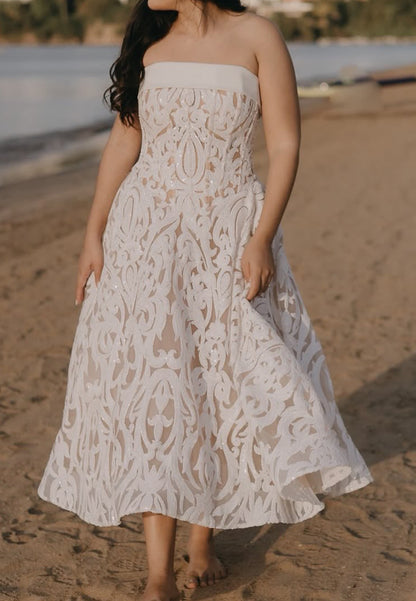 Strapless Lace Tea-Length A-Line Dress