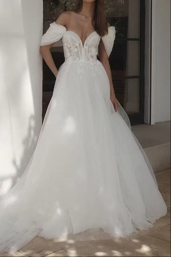 Off-the-Shoulder Tulle A-Line Wedding Dress