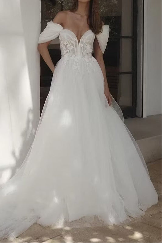 Off-the-Shoulder Tulle A-Line Wedding Dress