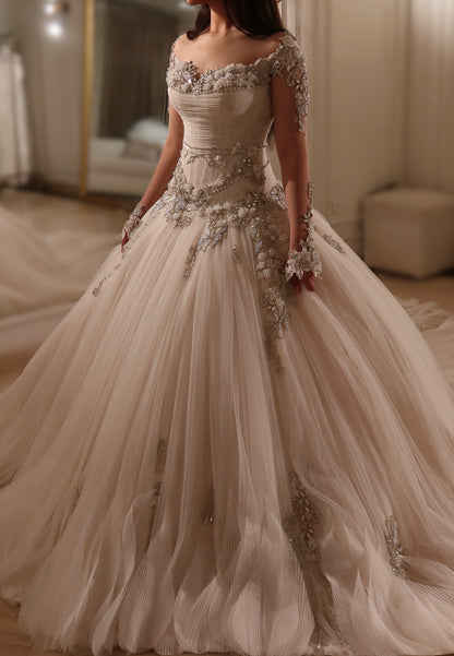 Pleated Tulle Ball Gown Wedding Dress