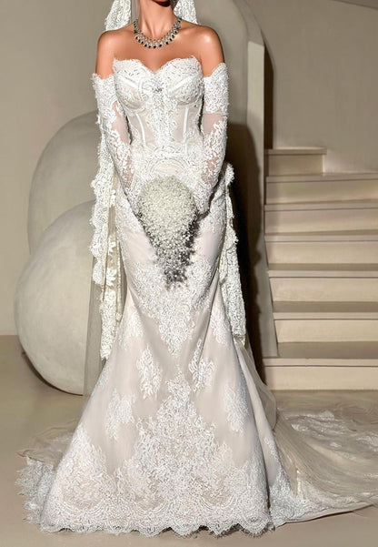 Off-The-Shoulder Lace Mermaid Wedding Dress