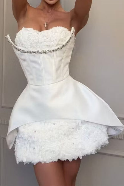 Strapless Corset Mini Dress with 3D Floral Skirt