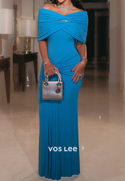Off-the-Shoulder Ruched Draped Evening Gown