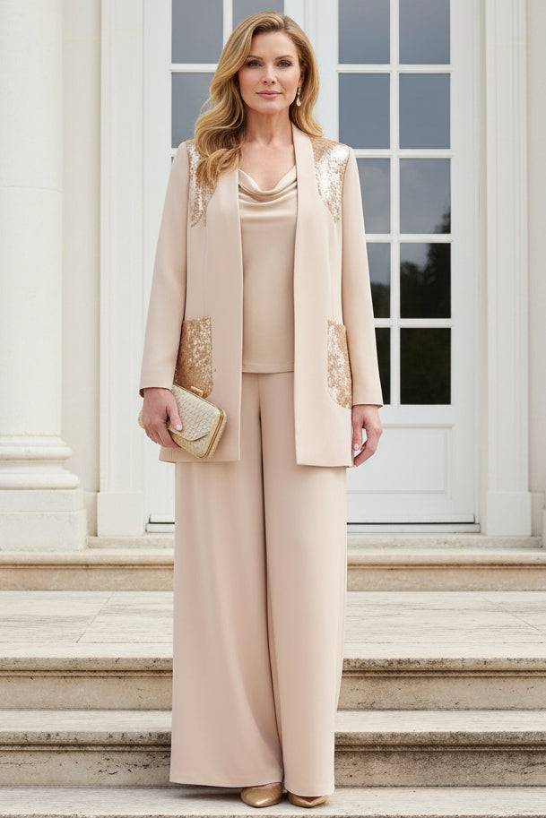 Sequin-Embellished Three-Piece Pantsuit Set