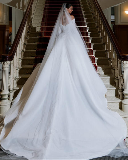 Off-the-Shoulder Lace Ball Gown Wedding Dress