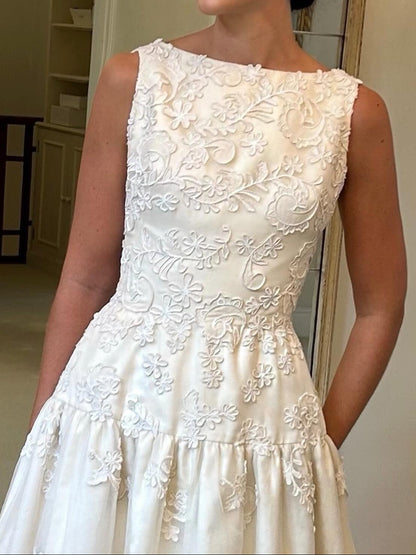 Embroidered Lace Drop-Waist Wedding Dress