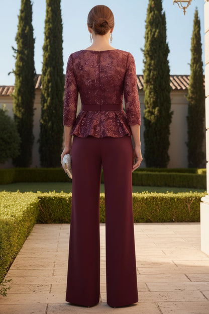 Sequin Lace Peplum Jumpsuit with Wide-Leg Pants