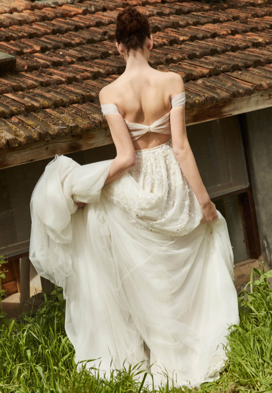 Off-the-Shoulder A-Line Tulle Wedding Dress