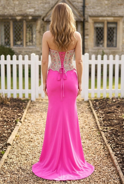 Strapless Beaded Bodice Floor-Length Evening Gown