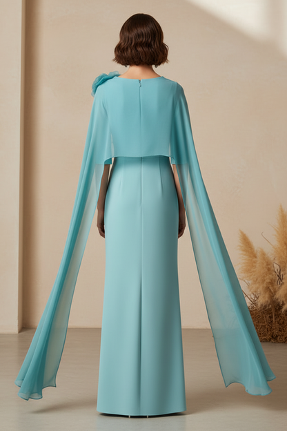 Elegant Cape Sheath Gown with 3D Flower