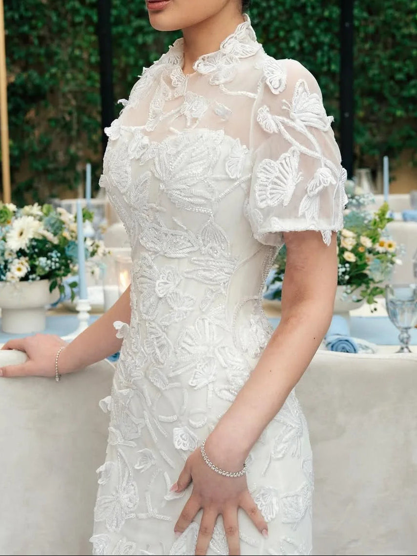 High Neck Sheath Dress with Short Sleeves