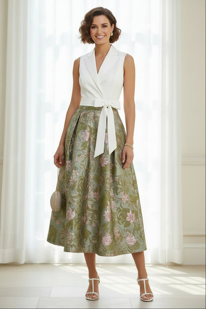 Sleeveless Collar Neck Jacquard A-Line Midi Dress