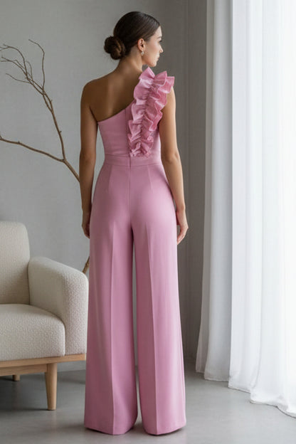 One-Shoulder Ruffle Wide-Leg Jumpsuit