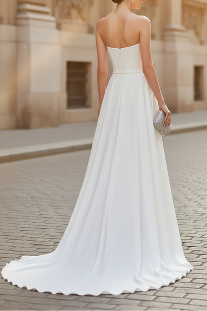 White Strapless Jumpsuit with Flowing Cape Overlay | Bridal & Formal Pantsuit