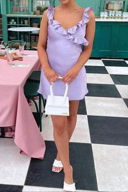 Ruffle-Trim Mini Dress with Open Back