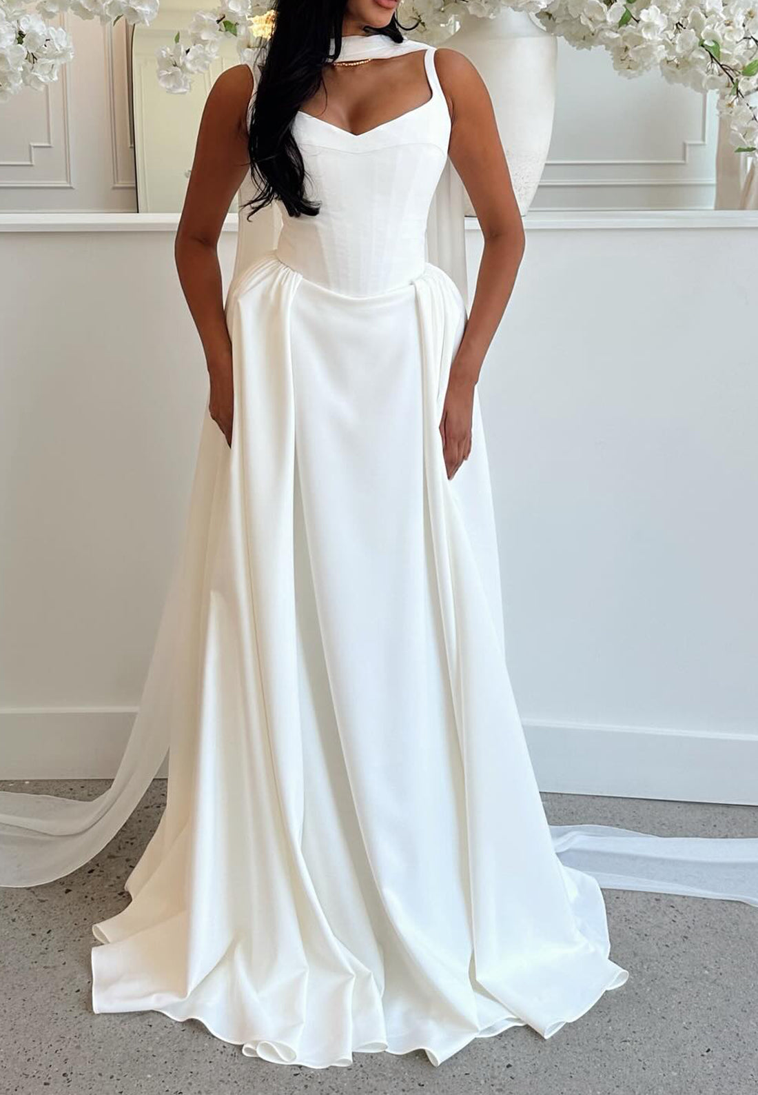 Corset Sweetheart A-Line Wedding Dress with Scarf