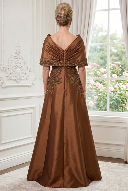 Embroidered Beaded Shawl Collar Evening Gown