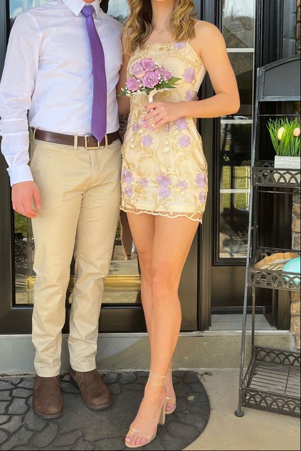 Floral Embroidered Cut-Out Back Mini Dress