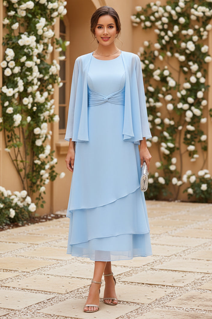 Tiered Chiffon Midi Dress with Matching Jacket