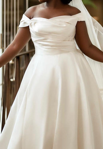 Off-the-Shoulder Satin A-Line Wedding Dress