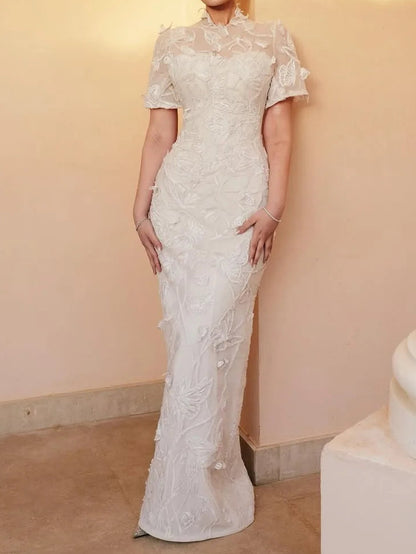 High Neck Sheath Dress with Short Sleeves
