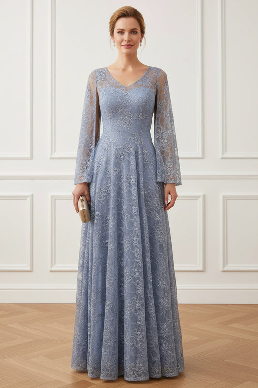 A-Line Lace Maxi Dress with Split Cape Sleeves