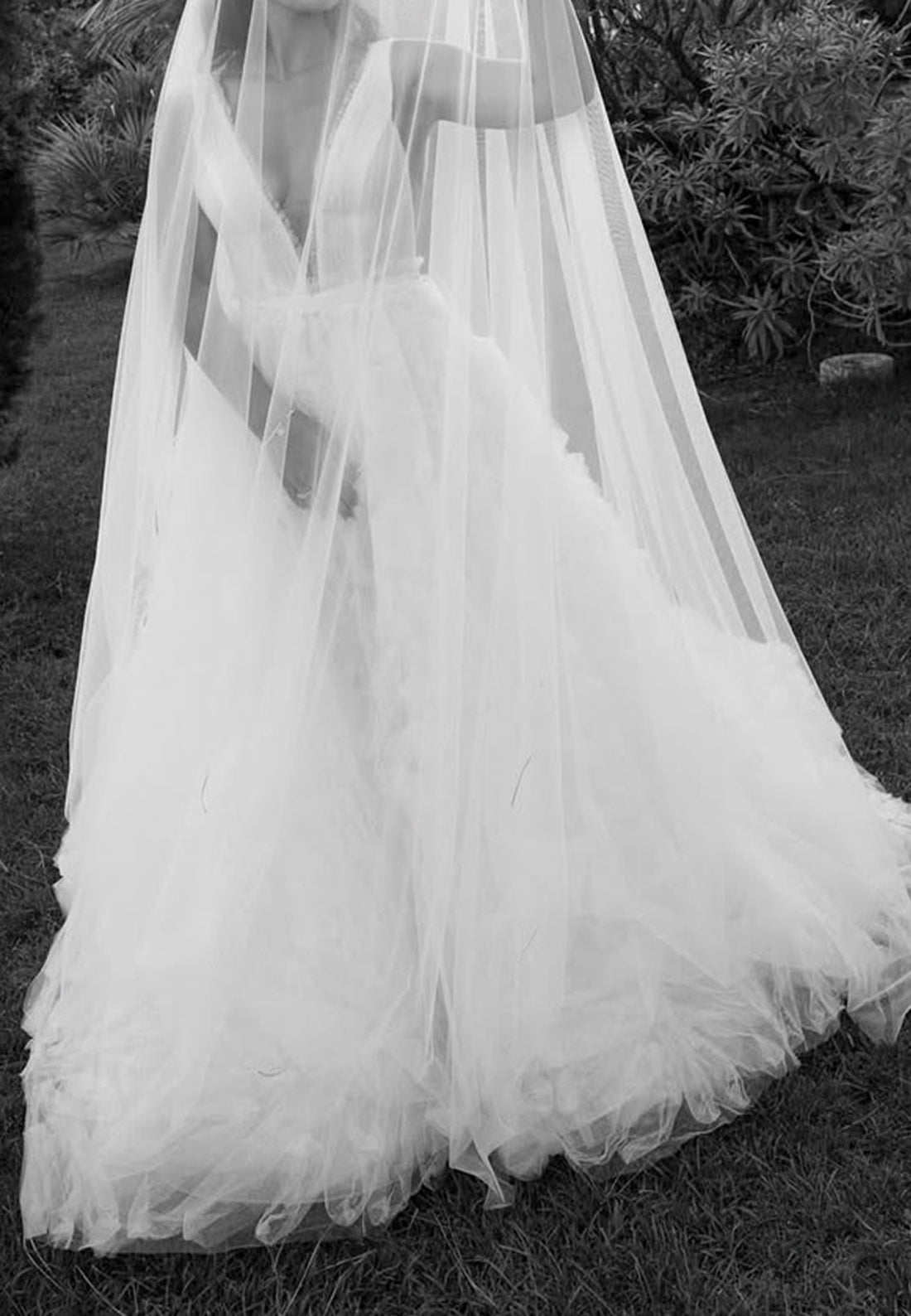 Deep V-Neck Textured Tulle A-Line Wedding Dress