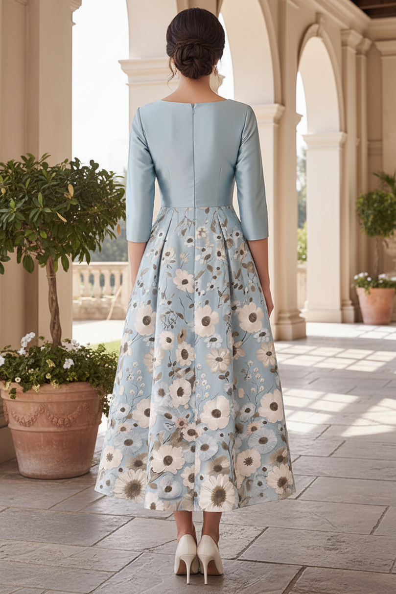 Floral Jacquard A-Line Tea-Length Dress