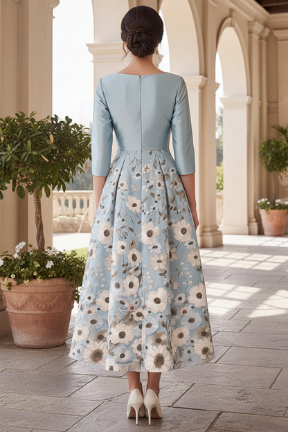 Floral Jacquard A-Line Tea-Length Dress