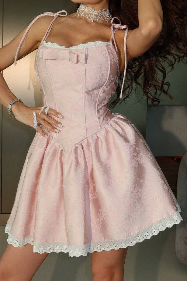 Jacquard Corset Mini Dress with Tie Straps