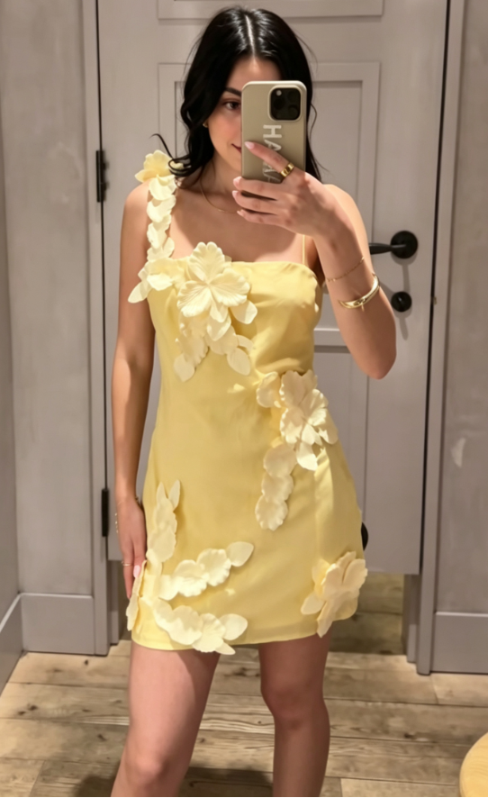 3D Floral Appliqué Spaghetti Strap Mini Dress