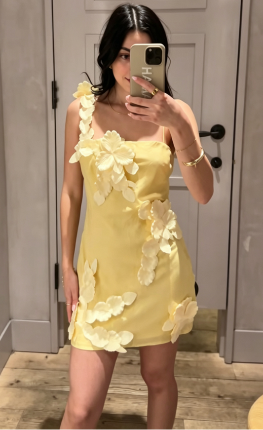 3D Floral Appliqué Spaghetti Strap Mini Dress