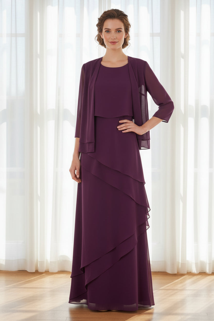 Tiered Chiffon Evening Gown with Matching Jacket
