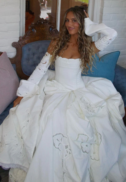 Corset Ball Gown Wedding Dress with Cutout Sleeves