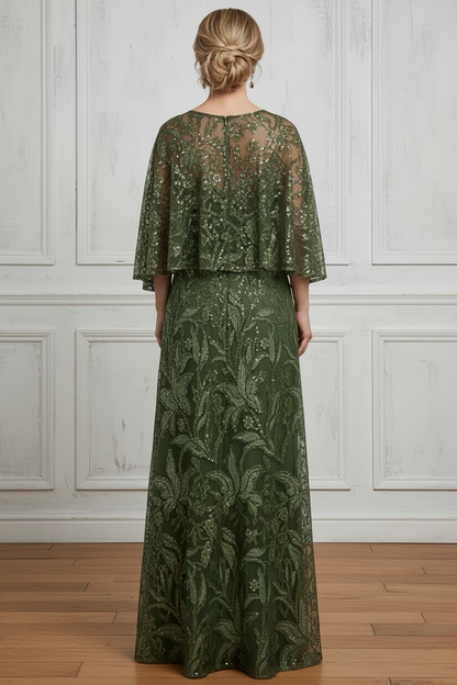 Elegant Sequin Capelet A-Line Evening Gown