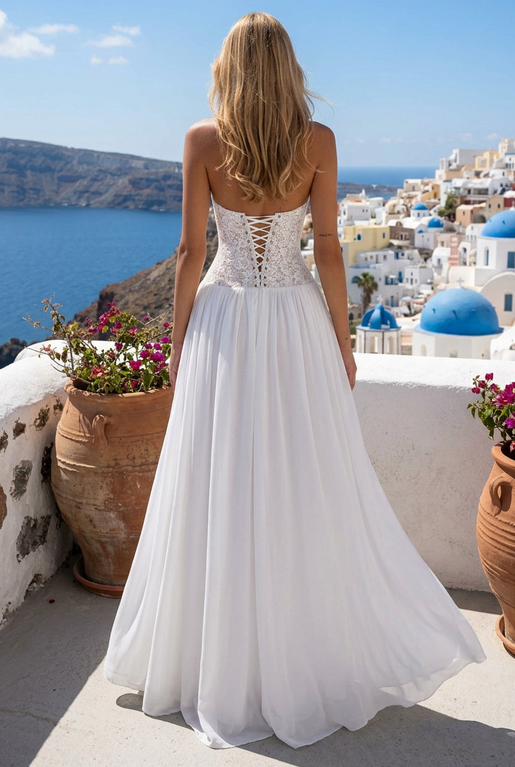 Lace Corset Halter Maxi Dress with Pleated Skirt