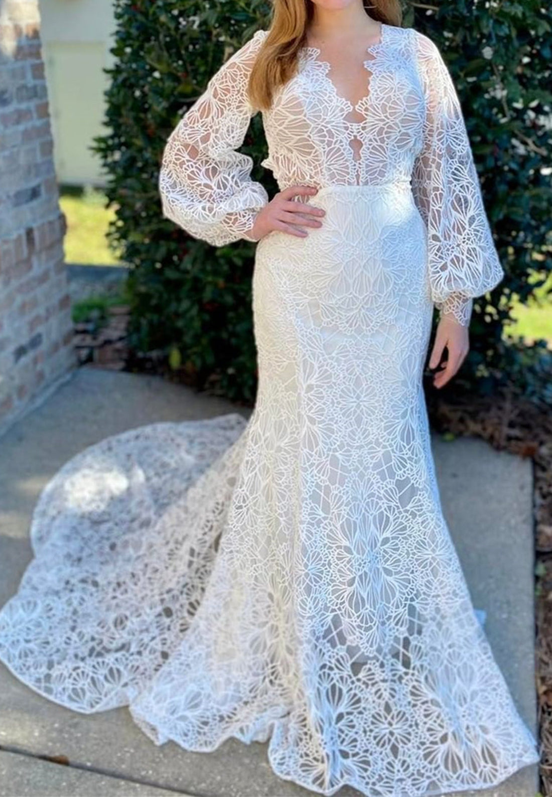 Lace Long Sleeve Open Back Wedding Dress