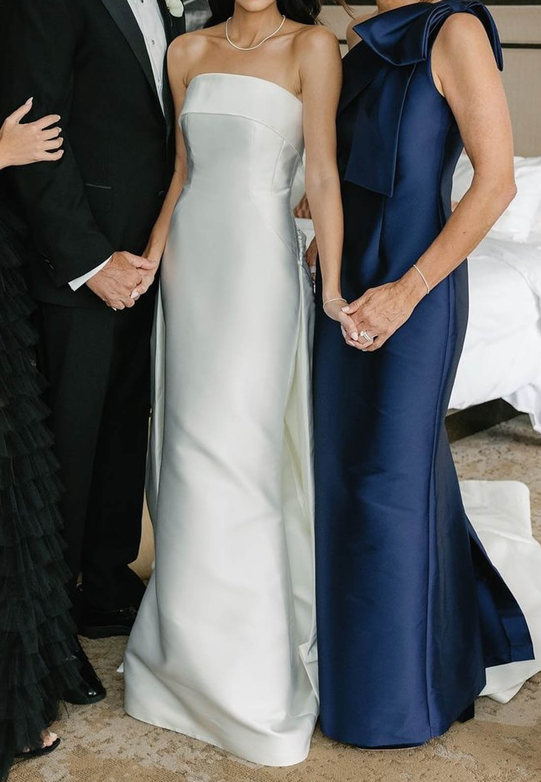 Strapless Satin Column Wedding Dress with Overskirt
