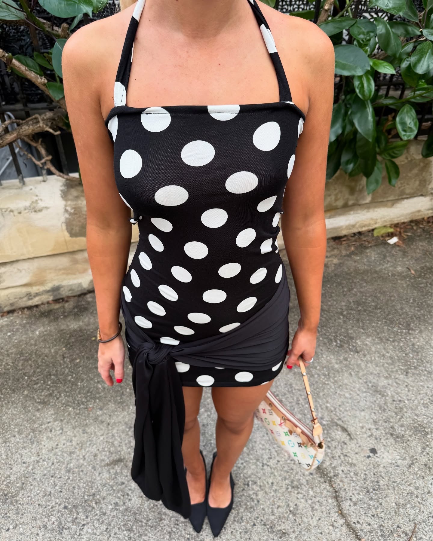 Polka Dot Halter Mini Dress with Side Sash