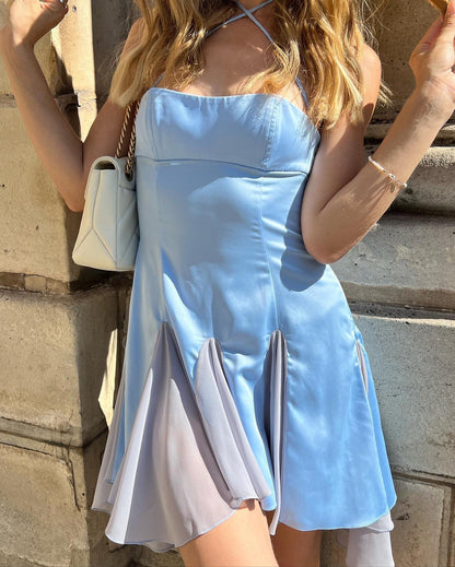 Two-Tone Satin Mini Dress with Handkerchief Hem