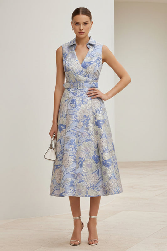 Sleeveless Metallic Jacquard A-Line Midi Dress