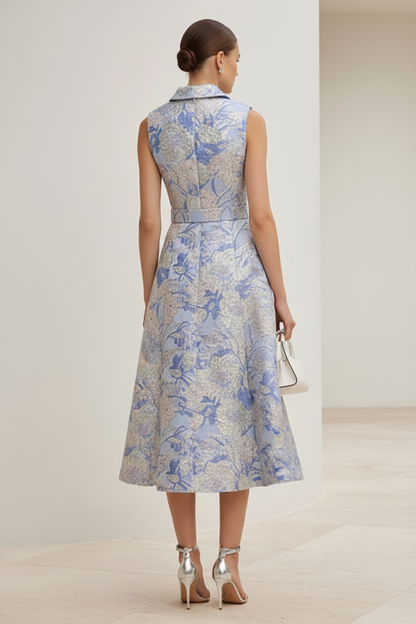 Sleeveless Metallic Jacquard A-Line Midi Dress