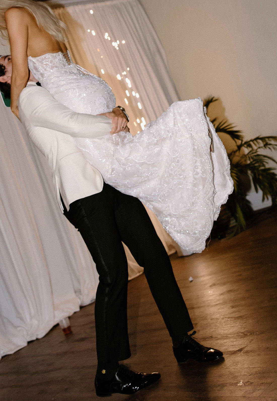 Halter Plunging V-Neck Beaded Lace Wedding Dress