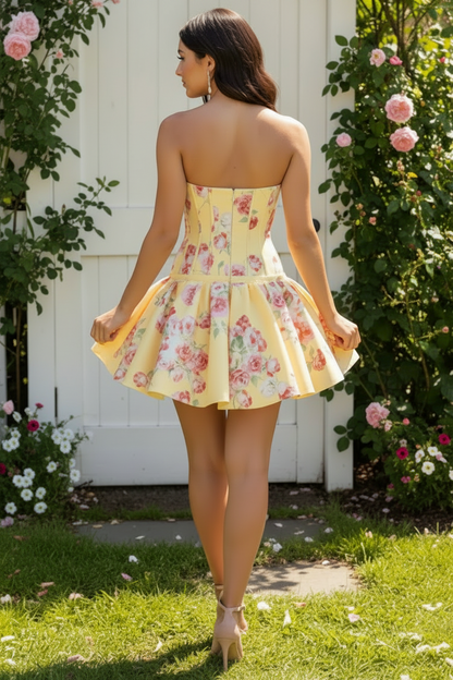 Strapless Floral Corset A-Line Mini Dress